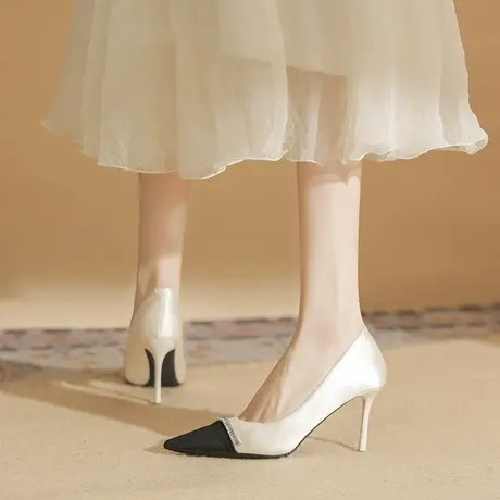 2024年新款秋小众高级感尖头水钻拼色细高跟气质名媛宴会百搭单鞋商品大图