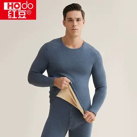 红豆情侣保暖内衣加绒加厚男女士秋冬季中老年打底秋衣秋裤套装女商品大图