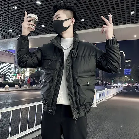 工装立领棉服外套男冬季2023新款潮牌设计感个性短款加厚口袋棉衣商品大图