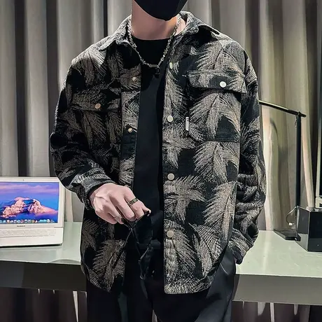 高街复古满印牛仔外套秋款小众高级休闲夹克ins潮牌网红痞帅上衣商品大图