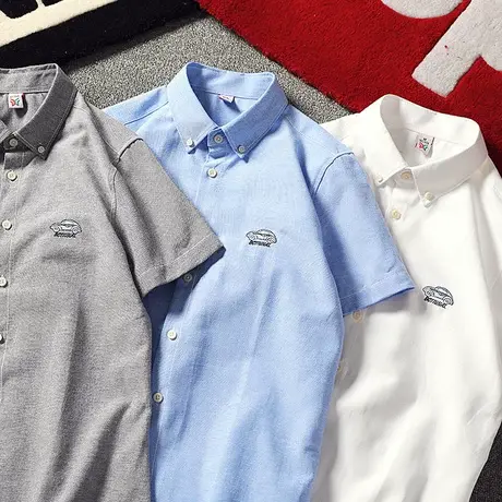 夏季男士短袖衬衫韩版修身时尚撞色衬衣帅气半袖衫男生打底寸衣夏商品大图