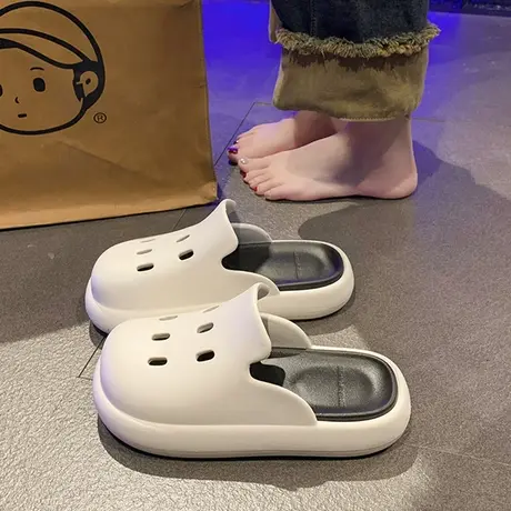 洞洞鞋女款夏外穿2024新款办公室包头凉拖鞋厚底踩屎感室内家居男商品大图