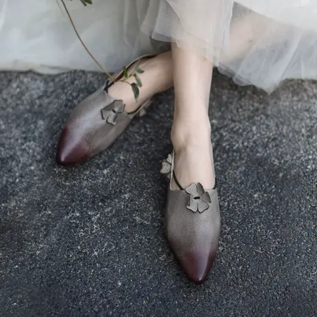 Artmu阿木原创复古花朵手工鞋低跟尖头奶奶鞋软底单鞋女2024新款商品大图