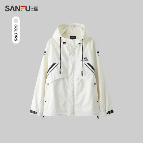 三福2024春季男士裁剪锁扣外套 复古运动风连帽上衣男482437商品大图