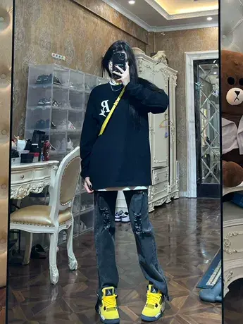 圆领卫衣女小个子春秋季潮牌复古美式高街宽松慵懒风长袖套头上衣商品大图