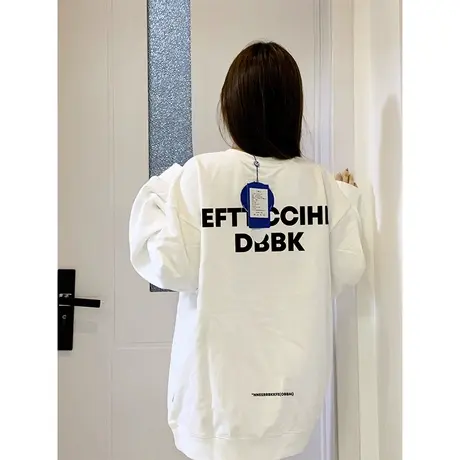 oversize圆领卫衣女春秋季薄款设计感宽松慵懒风休闲百搭上衣外套图片