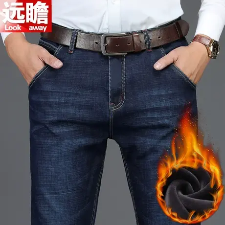 男士加绒加厚牛仔裤男直筒中年宽松长裤子冬季男款休闲男裤秋冬款商品大图
