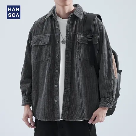 hansca灯芯绒衬衫男长袖秋季美式复古纯棉重磅潮流痞帅休闲外套男商品大图