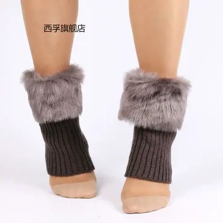 新毛毛袜套翻口短靴套针织皮草腿套短款毛线鞋套圣诞毛毛脚套商品大图