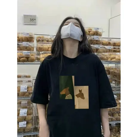 短袖女2024夏季新款宽松T恤韩版百搭小众设计感纯棉半袖上衣潮ins商品大图