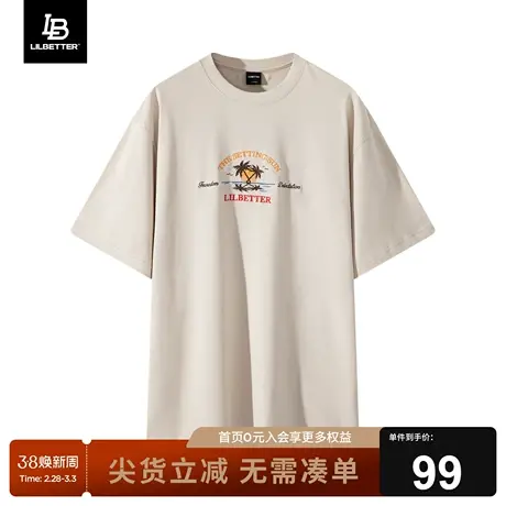 Lilbetter短袖男夏季2024新款美式高街五分袖潮牌印花圆领宽松T恤图片