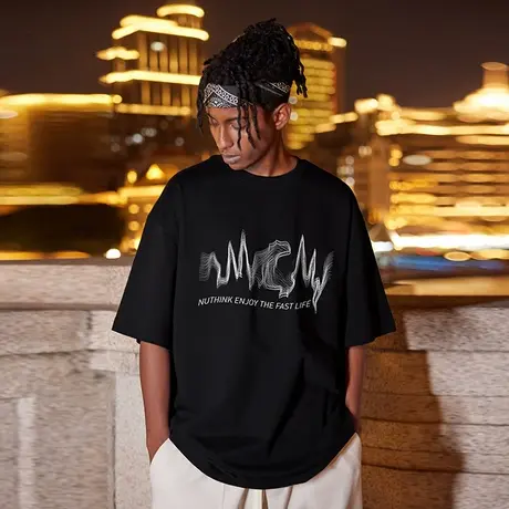 Nuthink宽松高街短袖美式潮牌T恤男潮潮流大码情侣半袖上衣春季商品大图