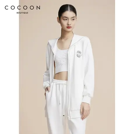 COCOON商场同款2024春季新款学院风海军领运动风卫衣外套商品大图