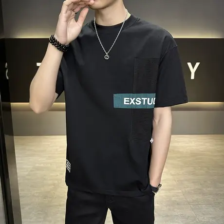 短袖T恤男士2024夏季新款休闲百搭上衣潮流时尚百搭半袖体恤小衫图片