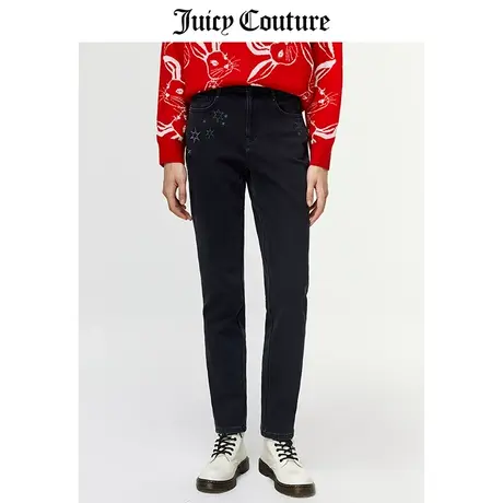 Juicy Couture橘滋牛仔裤女美式春季新款休闲绣花磨毛直筒牛仔裤商品大图