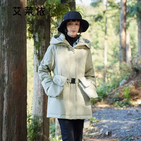 艾莱依户外羽绒服女2022新款冬季运动派克可拆卸口袋休闲工装外套商品大图