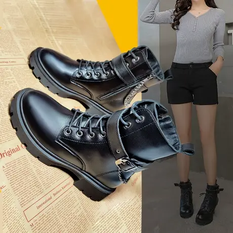 大嘴猴马丁靴女鞋2023年春季新款英伦风百搭时尚厚底中筒保暖靴子商品大图