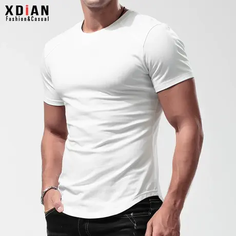 短袖打底衫男纯棉莱卡棉修身紧身T恤夏季弹力运动半袖体恤紧袖口商品大图