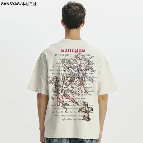 木村三社x救赎系列 2022新款原创美式复古天使潮男t恤全棉体恤商品大图