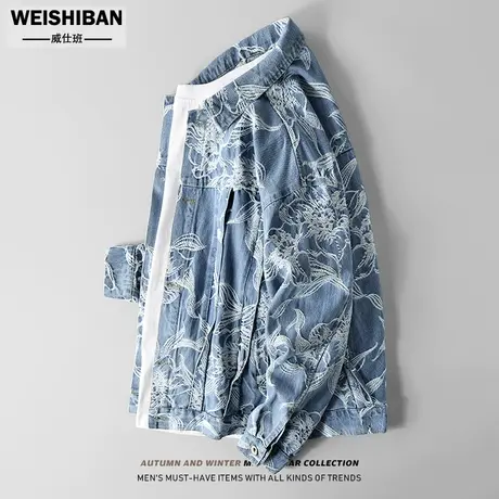 高级感原创设计师风牛仔夹克男女廓形时尚国潮花卉刺绣炸街外套潮商品大图