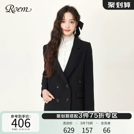 Roem秋冬新品商场同款宽松翻领小个子气质通勤黑色西装外套女商品大图