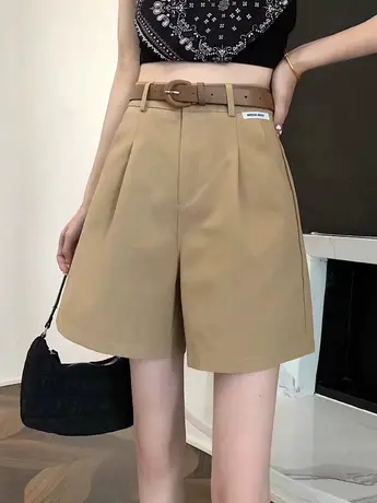 工装短裤女2022夏季新款韩版高腰显瘦女宽松百搭薄款五分阔腿裤子商品大图