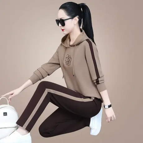 运动卫衣套装女春秋2023年新款时髦连帽休闲服舒适跑步跳操两件套图片