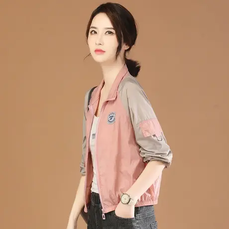 韩潮袭人立领拼接撞色长袖薄款外套女夏季新款休闲百搭空调防晒衣商品大图
