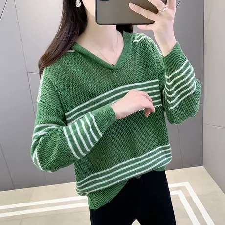 秋装女2023年新款小个子高级感短款毛衣女镂空内搭针织打底衫上衣商品大图