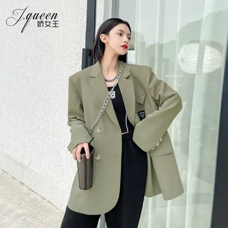 西装外套女秋季韩版时尚复古气质宽松廓形显瘦宽肩洋气炸街小西服图片