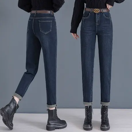 牛仔老爹裤女小个子高腰窄版直筒哈伦裤2023春秋新款小脚休闲裤商品大图