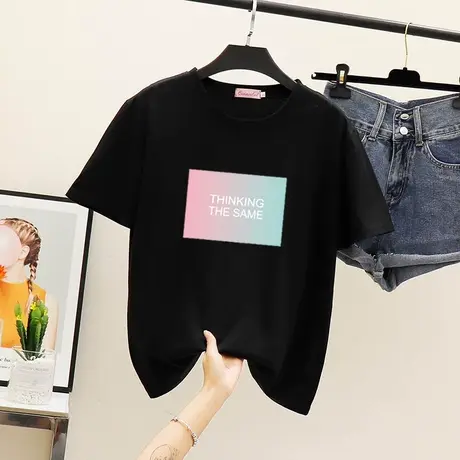 韩版大码女装夏季短袖t恤2023年胖mm宽松新款白色半袖ins上衣服潮图片