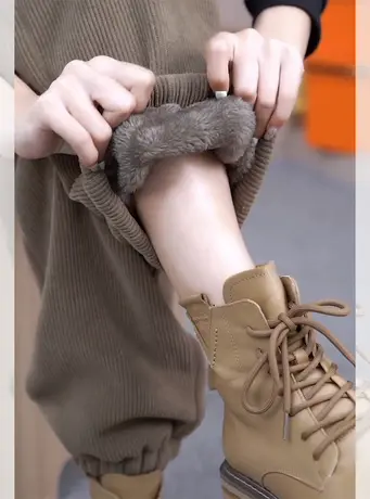 雪尼尔灯芯绒裤女秋冬季加绒卫裤小个子显瘦直筒休闲运动束脚长裤图片