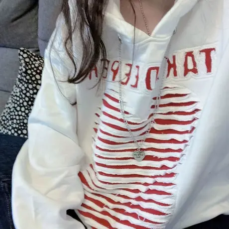 oversize卫衣chic港风女春秋薄款ins连帽上衣美式复古hiphop外套图片