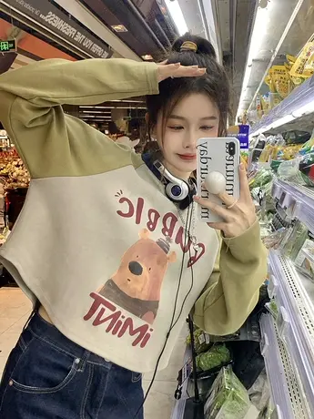 圆领灰色卫衣女2023新款宽松设计感小众春秋薄款慵懒风小个子上衣商品大图