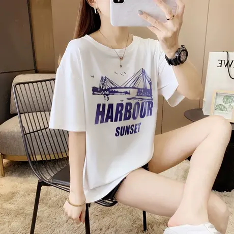 2023新款短袖女宽松大码夏季韩版打底衫白色t恤情侣半袖ins上衣潮商品大图