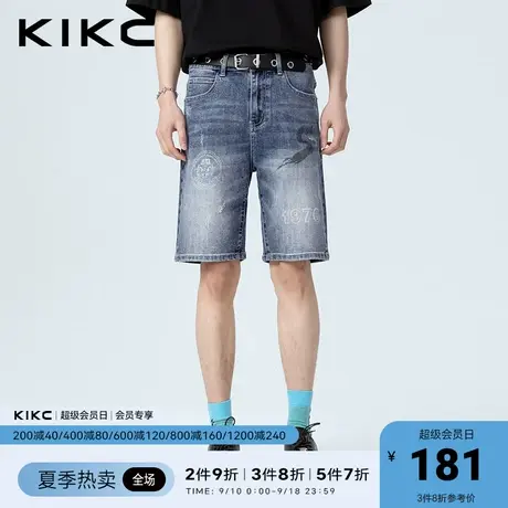 kikc牛仔裤男2023春夏新款商场同款字母印花水洗弹力直筒牛仔短裤图片