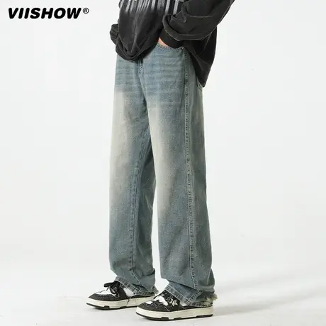 VIISHOW工装牛仔裤男宽松直筒美式高街复古潮牌阔腿裤子2023新款商品大图