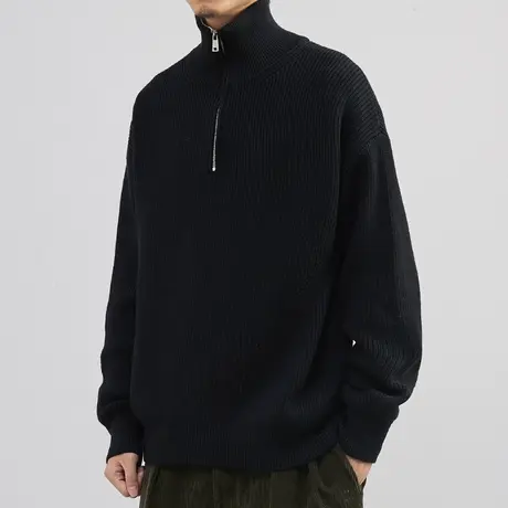 拉链设计感高领毛衣男士针织打底衫2022秋冬新款韩版宽松加厚外套图片