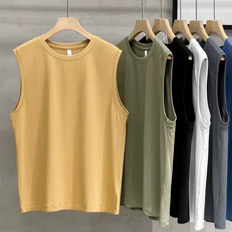 运动纯色背心男士夏季无袖宽松潮牌健身新疆纯棉坎肩篮球T恤马甲商品大图