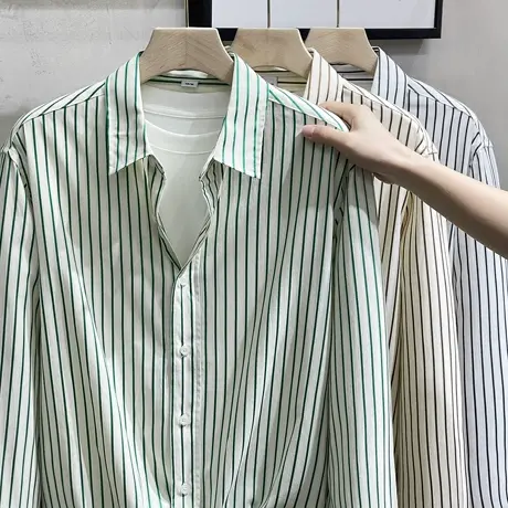 条纹衬衫男春季2023新款高级感修身潮流免烫商务男士衬衣长袖春秋商品大图