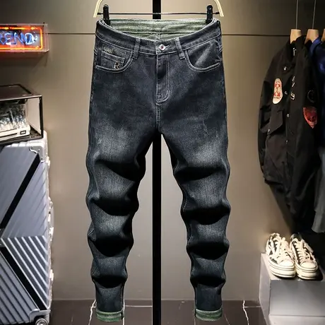 高端黑灰牛仔裤男士修身小脚长裤子弹力休闲男裤韩版潮流秋季新款商品大图