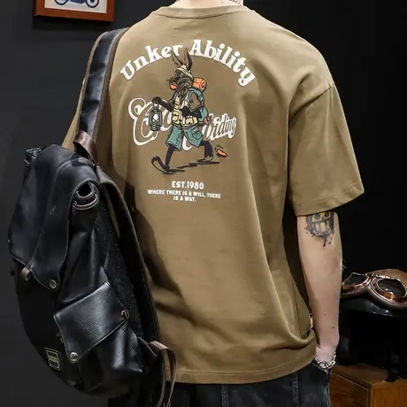 印花短袖t恤男2023男士半袖上衣潮牌大码男装重磅体恤男款夏季棉商品大图