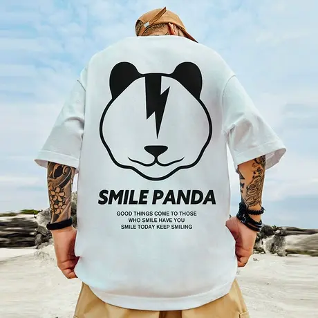 220g重磅潮牌胖子男加肥加大码国潮小熊宽松短袖T恤男款半袖潮流商品大图