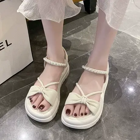 2023夏季新款串珠凉鞋女拖鞋外穿仙女风ins潮厚底学生百搭平底鞋商品大图