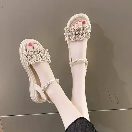 碎花凉拖鞋女仙女风2023年夏季新款百搭配裙子大学生厚底松糕凉鞋商品大图