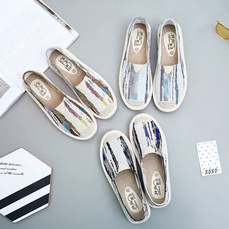 春夏一脚蹬懒人鞋女学生韩版百搭低帮透气帆布鞋平底休闲鞋潮女鞋商品大图