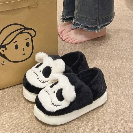 搞怪骷髅头棉拖鞋女冬季外穿毛绒保暖踩屎感厚底室内家居包跟棉鞋图片