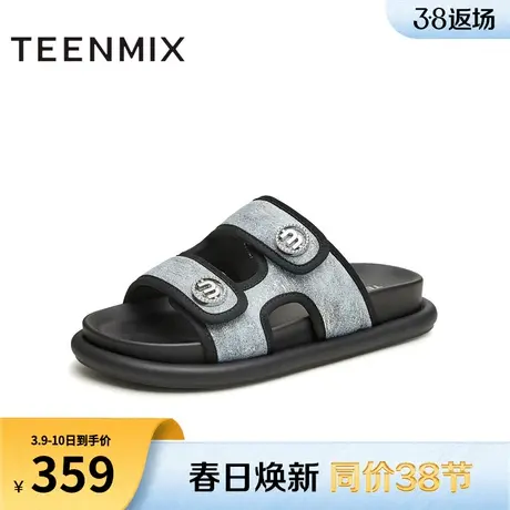 天美意一字拖复古勃肯拖鞋女外穿凉拖厚底凉鞋2024夏新款KT037BT4商品大图