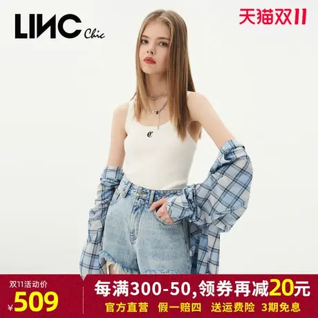 LINC金羽杰2023年夏秋新款高腰洗水土耳其牛仔短裤女S232DS364Y商品大图